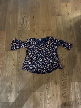 Old Navy Navy Floral Paisley Kids Blouse